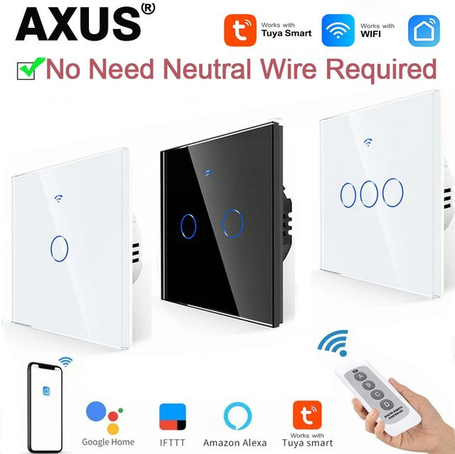 Szaoju EU WLAN Smart-Lichtschalter ohne Neutralleiter in Schwarz, Touch-Schalter mit Tuya Smart Life App-Steuerung, kompatibel mit Amazon Alexa und Google Assistant - Bild 1