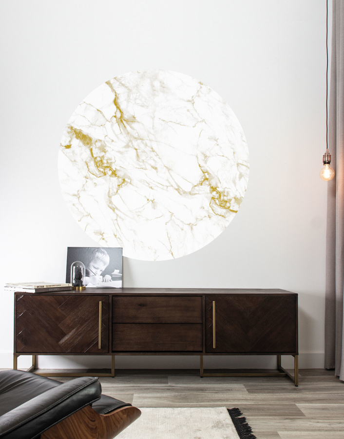 KEK Amsterdam Mural Marble 5 Circle Wandtattoo Abstrakt Multicolor in Weiß und Gold, Durchmesser: 190 cm - Bild 1