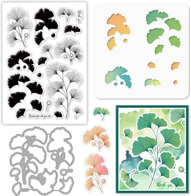 Ginkgo-Blätter Silikonstempel und Malschablonen Set für kreative Gestaltung - Bild 1