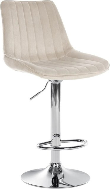 DELUKE Barhocker RIO Barstuhl mit Lehne aus Samt in Creme und Chrom-Gestell - Bild 1