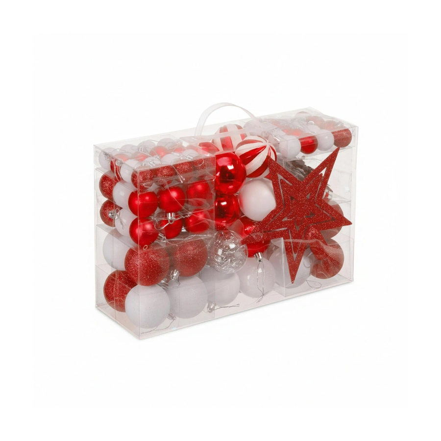Relaxdays Weihnachtskugeln Set aus Kunststoff in Rot mit Herz, Stern und Schneeflocken Motiven, matt, glänzend und glitzernd - Bild 2