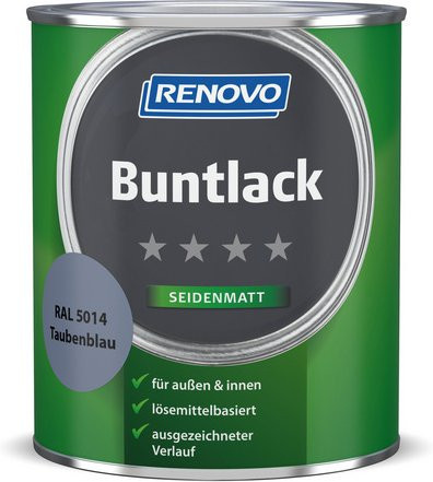 RENOVO Buntlack für Holz in Blau, lösemittelbasiert, satin-matt, wetterfest und lebensmittelecht, 0,75 l - Bild 1
