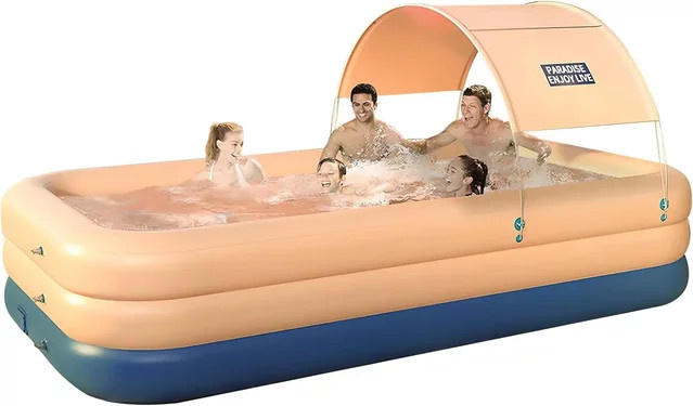 Aufblasbares Familien-Schwimmbad mit Baldachin und integrierter Batterie-Pumpe, rechteckig, Avocado Green, B: 210 cm, T: 182,88 cm, H: 60,96 cm - Bild 1