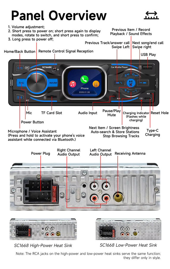 BQCC MP3 Autoradio mit Bluetooth, USB-C, FM und Sprachsteuerung, Schwarz - Bild 4