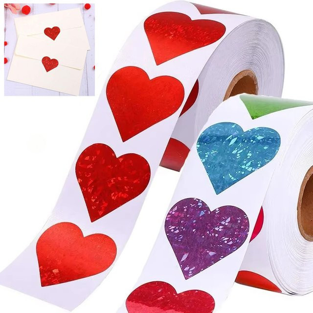 500 Stück Valentinstag Liebesaufkleber in Rot, 2,5 cm Herzform-Etiketten aus Papier für Karten und Umschläge - Bild 1