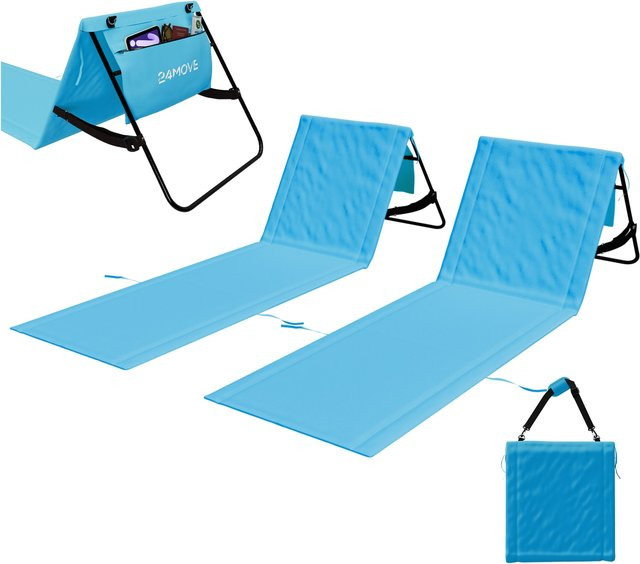 24MOVE Strandmatte 2er Set klappbar mit verstellbarer Rückenlehne und Gurt in Blau - Bild 1