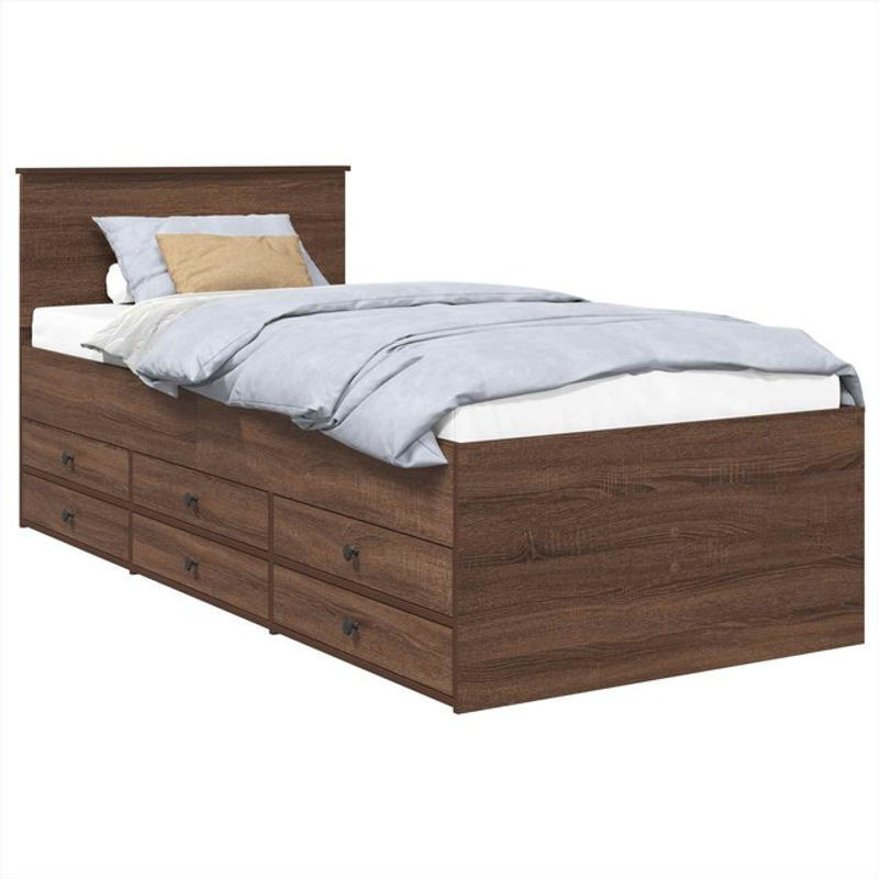Modernes Funktionsbett vidaXL aus Holzwerkstoff in Braun Eiche und Schwarz, B: 75 cm, L: 190 cm - Bild 1