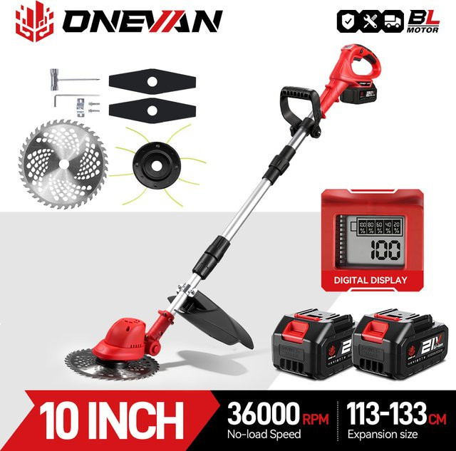 ONEVAN Akku-Rasentrimmer 10 Zoll bürstenlos mit 36000 U/min, rot, kompatibel mit Makita 18V LXT Akku - Bild 1