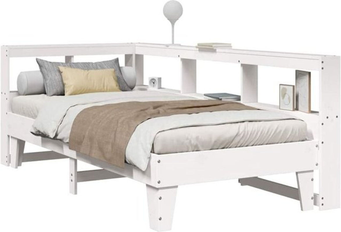 Massivholzbett Vidaxl aus Kiefer mit Regal in Weiß B/T/H: 75 x 190 cm - Bild 1