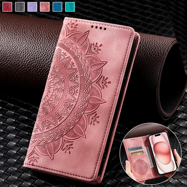 Magnetische Lederhülle im Brieftaschen-Design für Xiaomi Redmi Note 14 15 Pro Plus 13 14 15 Serie mit Kartenfach in Rot und Pink - Bild 1