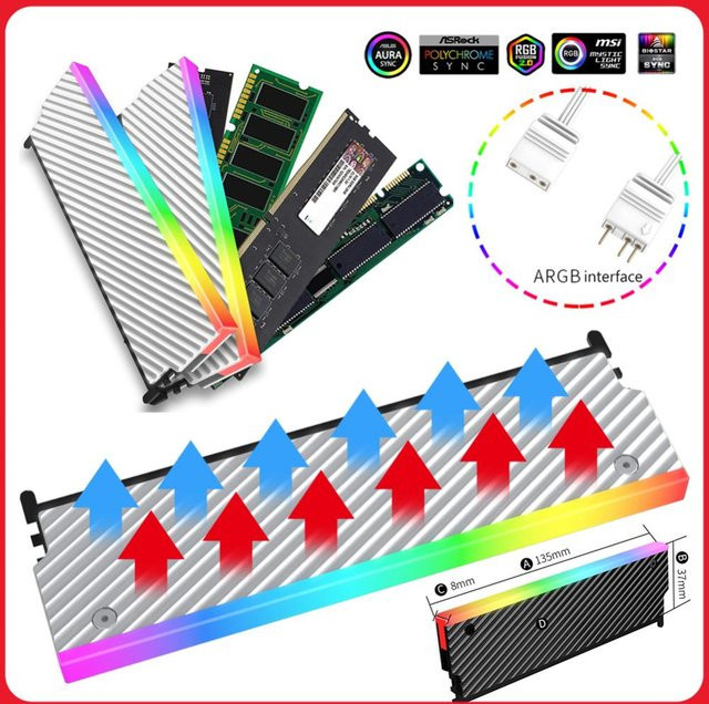 MOJOYCE ARGB DDR Kühlkörper aus Aluminiumlegierung mit Wärmeleitpad für DDR2 DDR3 DDR4 DDR5 Desktop-PC-Speicher, Silber - Bild 1