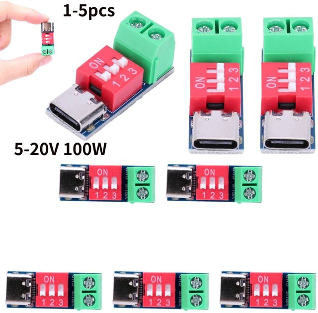 APWIKOGER PD-Schnelllade-Testplatine mit USB Typ C, einstellbares PD-Triggerplatinenmodul, 5–20 V, 100 W, Multicolor - Bild 1