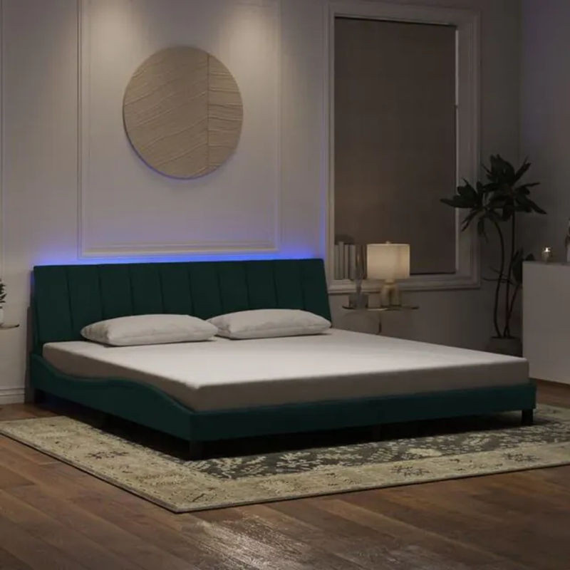 Modernes Polsterbett Hanko von vidaxl mit LED in Dunkelgrün aus Samt, B/T: 200 x 200 cm - Bild 1