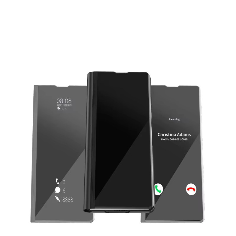 Luxuriöse Smart-Cover Schutzhülle für Samsung Galaxy Z Fold 7 6 5 4 3 in Transparent mit Gold-Akzenten, stoßfeste vertikale Spiegelständer-Telefonhülle - Bild 3