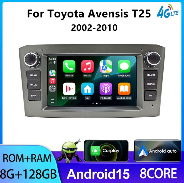 Android Auto und Carplay Autoradio mit GPS Navi und WiFi für Toyota Avensis T25 (2004-2008) in Schwarz - Bild 1