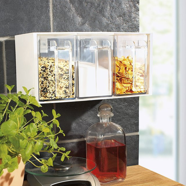 Schütten-Trio Vorratsbehälter Set von MODERNE HAUSFRAU, transparent und weiß, stapelbar mit Schnappdeckel - Bild 1