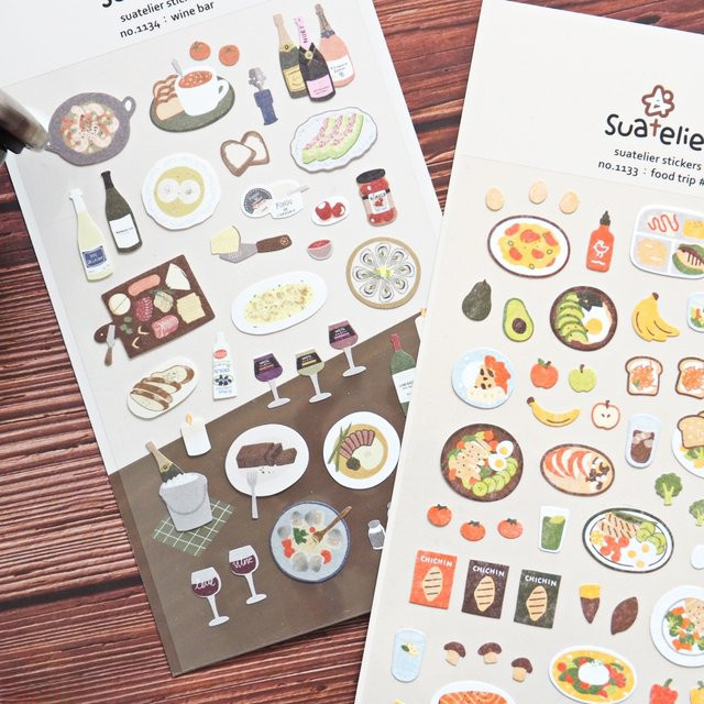 Koreanische Suatelier Scrapbooking Aufkleber mit Weinbar-Motiven in Multicolor für DIY Journaling und Schreibwaren - Bild 1