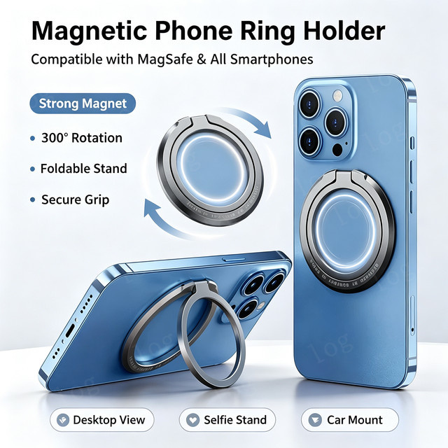 MagSafe Magnetischer Faltbarer Fingerring-Halter und Ständer für iPhone und Android Smartphones in Schwarz oder Silber - Bild 1