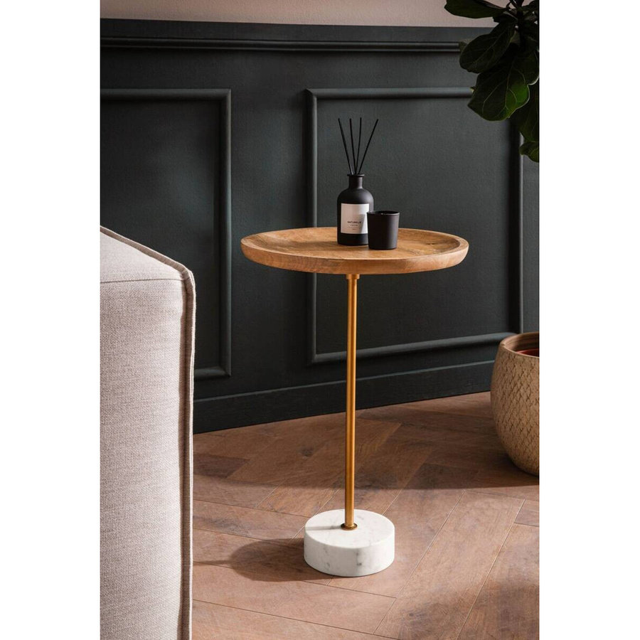 Beistelltisch aus Mango Massivholz mit indischem Marmor und Gold-Details, B/T/H: 40 x 40 x 55 cm - Bild 2