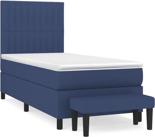 vidaXL Boxspringbett mit Matratze in Blau aus Stoff, Hybrid-Bett mit Taschenfederkern, B/T: 90 x 200 cm - Bild 1