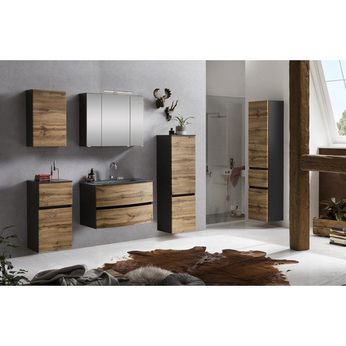 HELD MÖBEL Waschtisch-Set KOPENHAGEN, 5-teilig, braun, modern, wandmontiert mit LED-Beleuchtung und Steckdose - Bild 2