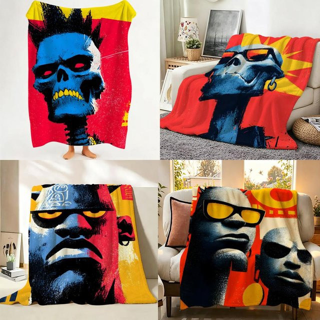 S-SHRUGS Wärmende Flanell-Decke in Weiß und Multicolour - Bild 1