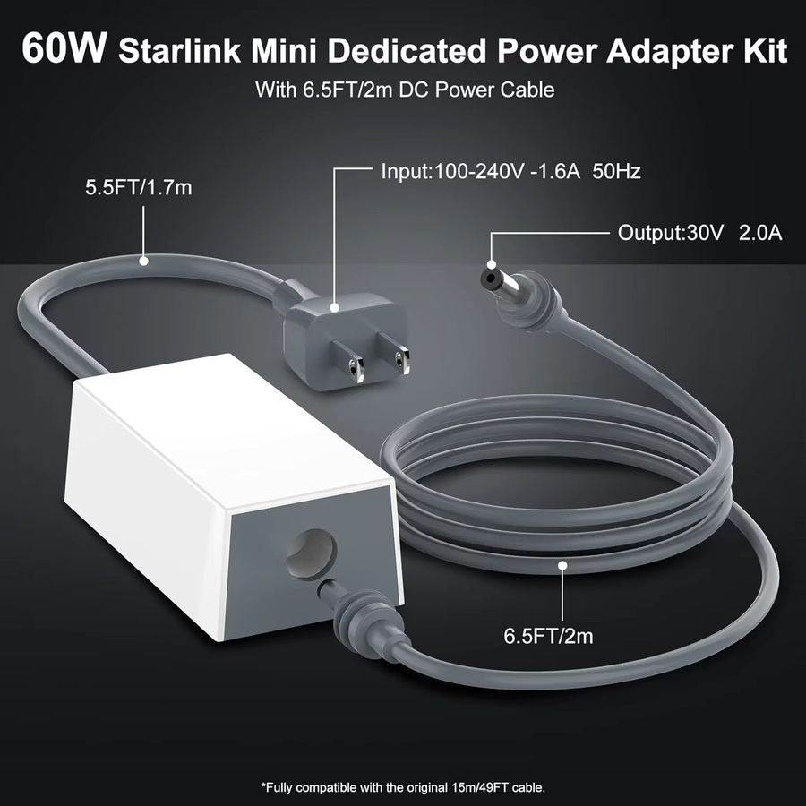 FORZOLA Ersatz-Netzteil für Starlink Mini, AC-Adapter Wandladegerät mit Verlängerungskabel, 60W, Schwarz oder Weiß - Bild 2