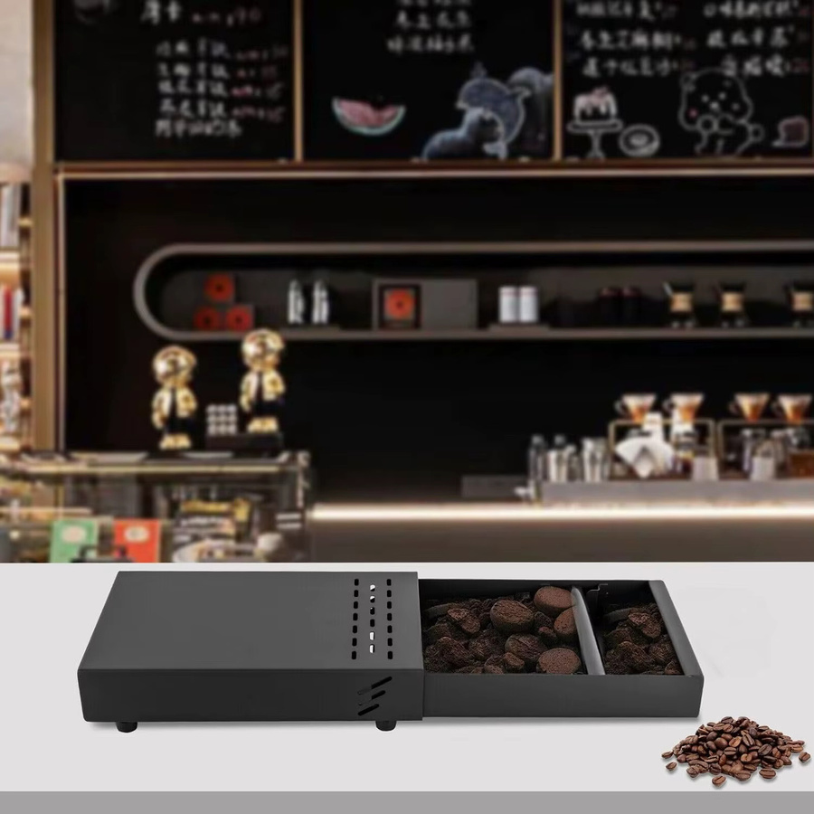 Bymaocar Kaffeesatz-Auffangschale in Schwarz, rechteckig aus Edelstahl und Kunststoff mit rutschfesten Pads und Belüftungslöchern - Bild 5