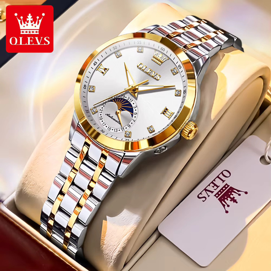 OLEVS Automatik-Armbanduhr Edelstahl, Mondphase, Diamant, Zirkonia, Damen - Bild 2