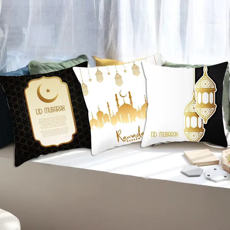VIKAMA Ramadan Mubarak Wurfkissen-Set mit orientalischem Sternen-Design, quadratisch, 30 x 30 cm - Bild 3