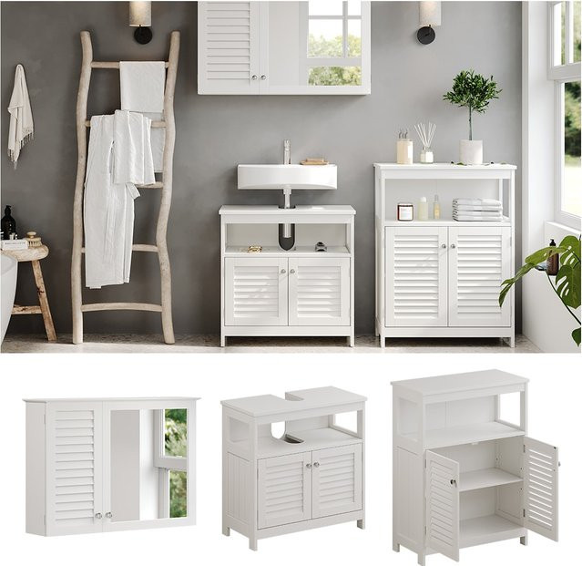 Vicco Badmöbel-Set Riad in Weiß, modernes 3-teiliges Badezimmer-Set mit Spiegelschrank, Waschtischunterschrank und Sideboard aus MDF - Bild 2