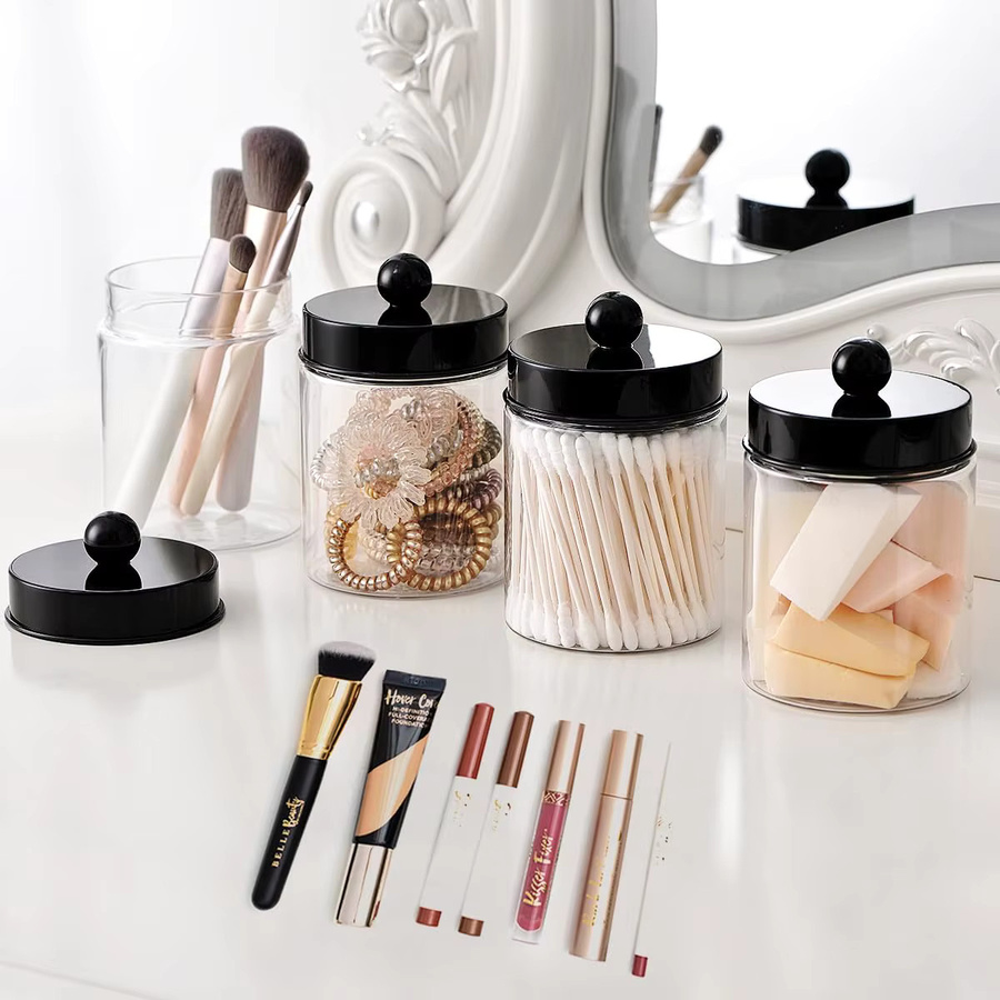 Transparentes Badezimmer-Waschtisch-Aufbewahrungs-Organizer-Set im Bauernhaus-Design für Wattestäbchen, Make-up-Schwämme und Zahnseide - Bild 2