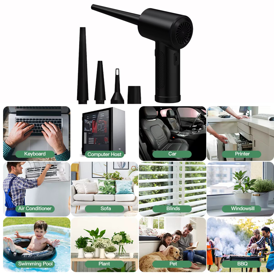 Wiederaufladbares kabelloses Druckluftgebläse mit 51000 U/min und USB-C Anschluss in Schwarz zur Reinigung von PC, Laptop, Tastatur und Auto - Bild 2