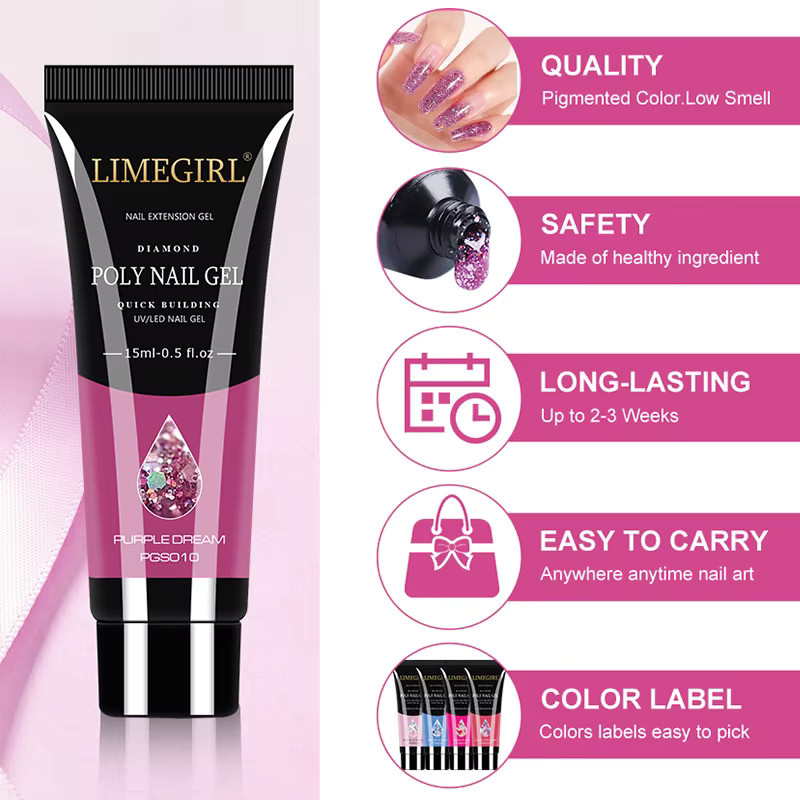 LIMEGIRL Purple Dream Nagelverlängerungsgel-Set, Schimmernd, 15 ml - Bild 1
