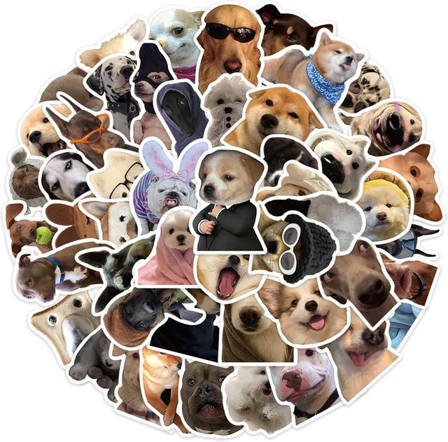 50 Stück wasserfeste Hunde-MEME-Aufkleber in Multicolour von Papery Pop Store für Handyhüllen, Notizbücher und Helme - Bild 1