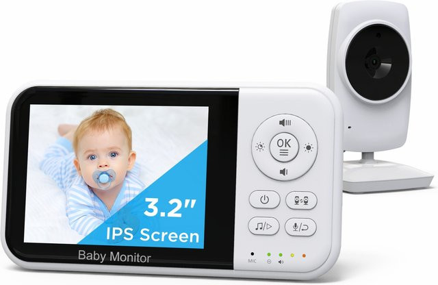 MBOSS Babyphone mit Kamera und 3,2-Zoll-Bildschirm in Weiß mit Nachtsicht, 2-Wege-Audio, Temperatursensor und 2-fachem Zoom - Bild 1