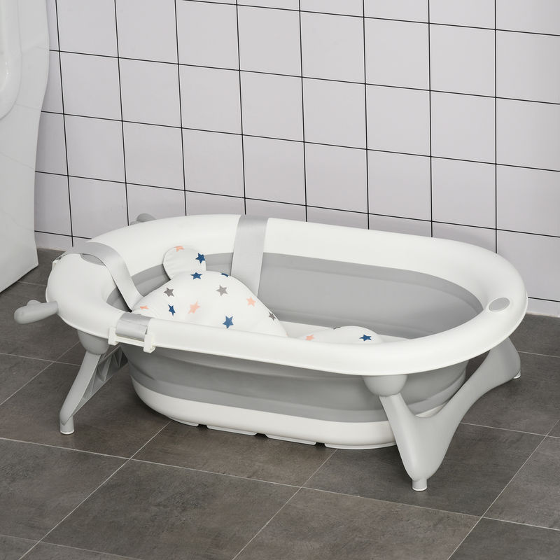 HOMCOM Babybadewanne faltbar mit Badematte und Temperaturanzeige, Grün-Weiß-Grau, B: 81,5 cm, T: 50,5 cm, H: 23,5 cm - Bild 2