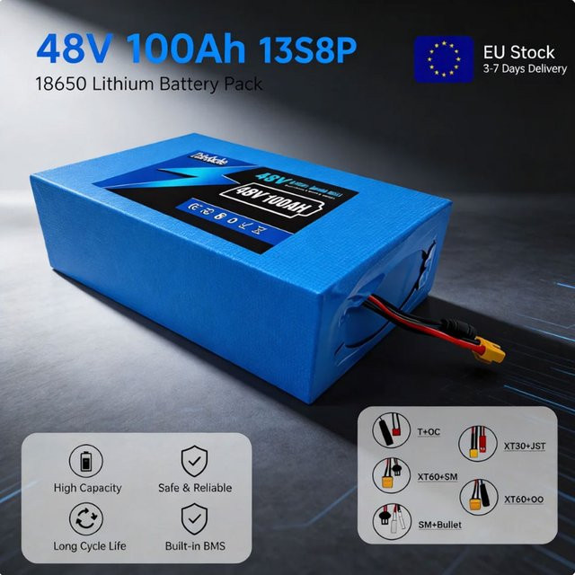 13S8P 48V 100Ah Lithium-Ionen-Akku mit integriertem BMS-Schutzboard für Elektrofahrräder und E-Bikes, Blau - Bild 1