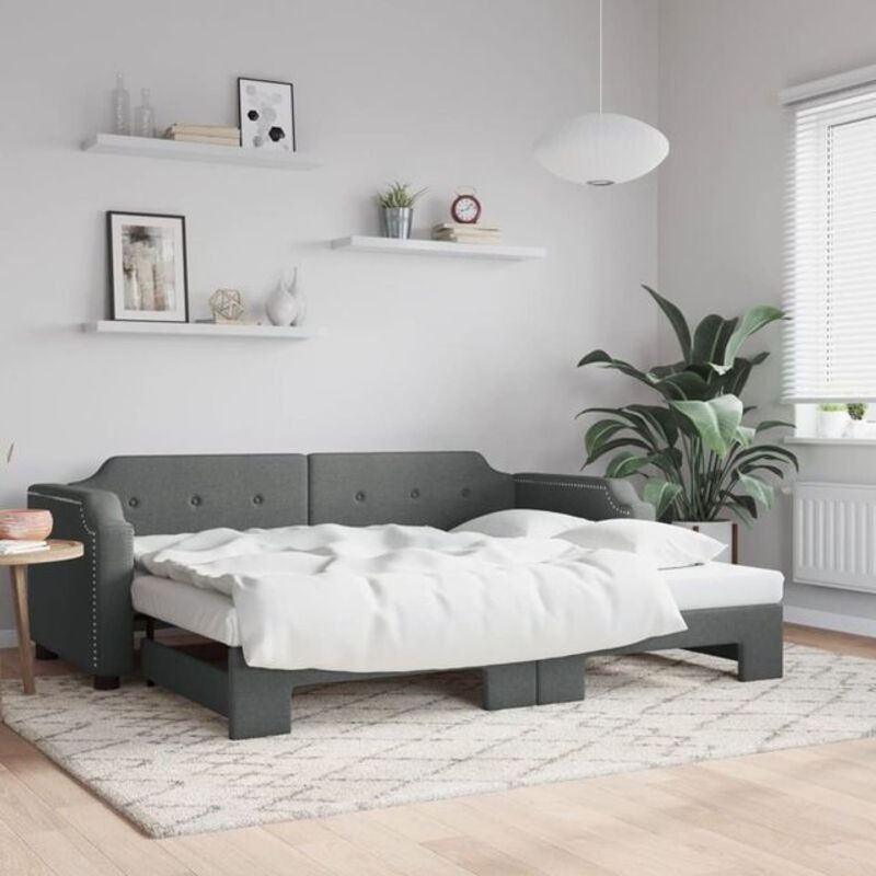 Ausziehbares Funktionsbett vidaxl in Anthrazit aus Stoff und Metall, B/T/H: 200 x 100 x 66,5 cm - Bild 1