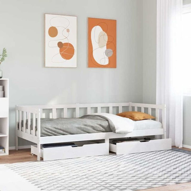 Vidaxl Funktionsbett Tagesbett mit Schubladen aus Kiefernholz in Weiß, Landhaus und Skandinavisch Stil, B/T/H: 90 x 190 cm - Bild 1
