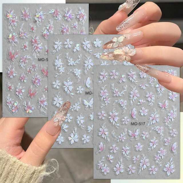 5D Blumen-Schmetterlings-Nagelkunst-Aufkleber, schimmernd, selbstklebend - Bild 1