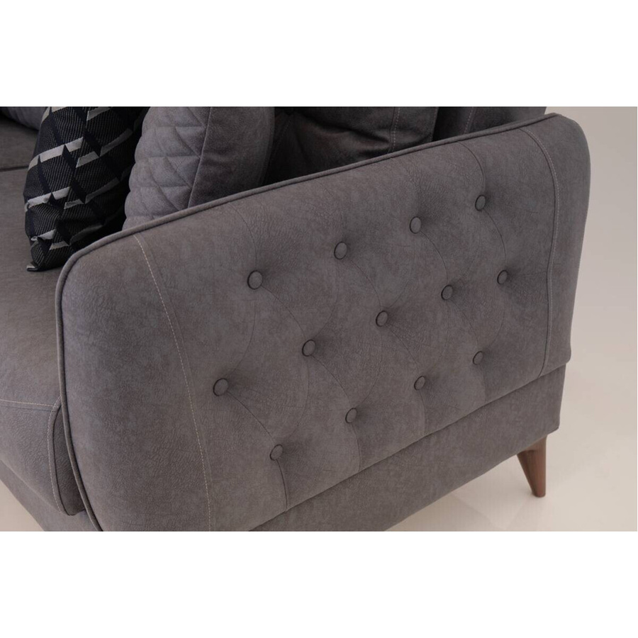 Sofa-Set Mislina 3-2-1 in Blaugrau aus Microfaser mit Schlaffunktion und Auszugsschublade - Bild 4