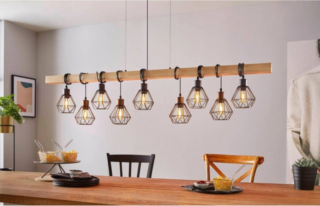 Eglo Hängeleuchte Townshend 5 Vintage 9-flammig in Schwarz-Braun mit Kiefernholz und Metall, E27, 60W - Bild 1