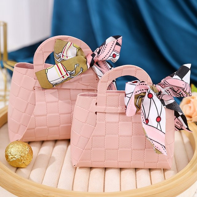 10 Stück Leder Geschenktüten in Rosa als Mini-Handtaschen für Hochzeitsgastgeschenke und Süßigkeiten-Verpackung mit Band - Bild 1