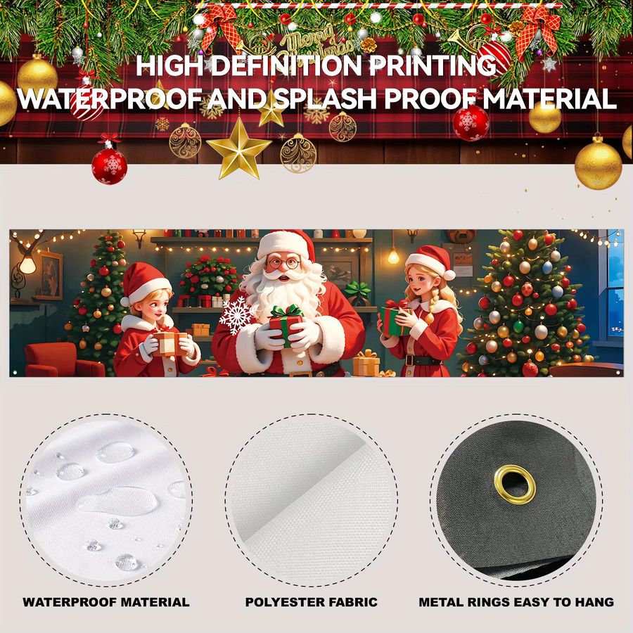 VIKAMA Weihnachtsmann Banner für Heiligabend und Weihnachten als festliche Outdoor-Terrassendekoration mit Metallringen, Breite: 180 cm, Höhe: 35 cm - Bild 4