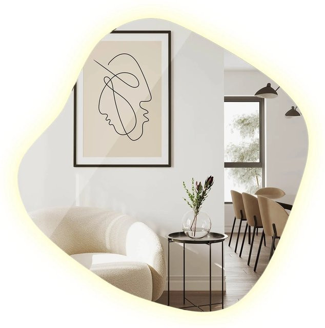 Tulup LED Badspiegel Unregelmäßig Boho Design in Weiß, Neutralweiß 4000K, Breite: 77 cm, Höhe: 76,6 cm - Bild 1
