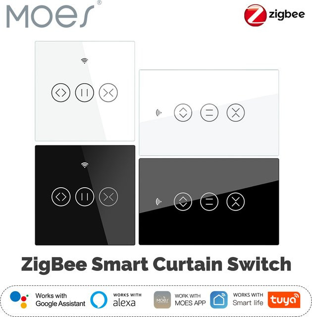 MOES Tuya ZigBee Vorhangschalter RF Smart Touch Rolladensteuerung mit App-Steuerung für Alexa und Google Home, Weiß - Bild 1