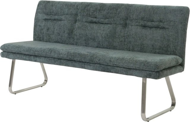BERLINLODGE Sitzbank Modern aus Chenille mit Edelstahlgestahl gebürstet in Blau-Grün, B/T/H: 180 x 93 x 58 cm, Sitzhöhe: 51 cm - Bild 1