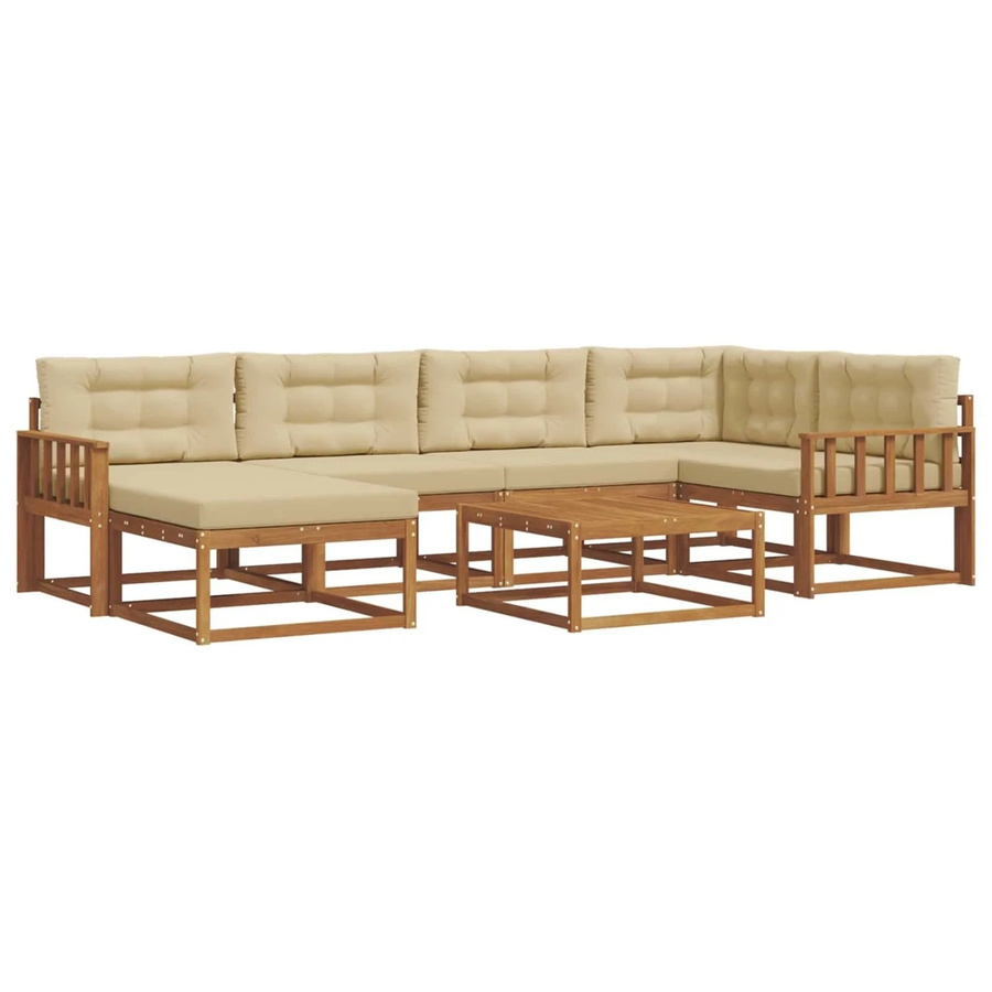 vidaXL Outdoor-Sofagarnitur 7-teilig aus Akazienholz mit Kissen in Natur und Beige - Bild 2