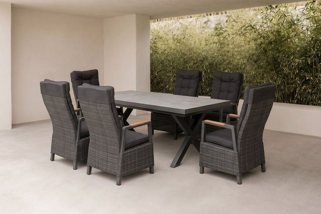 OUTFLEXX Serro Garten-Essgruppe für 6 Personen aus Aluminium und Polyrattan in Anthrazit, ausziehbar, B/T/H: 200-260 x 108 x 75 cm - Bild 1